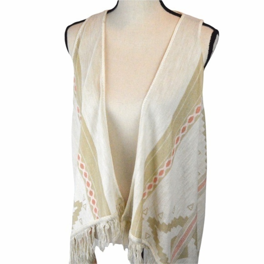 Boho Aztec Sleeveless Lightweight Knit Fringe Vest, X-Small Made in USA